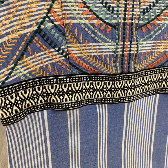 THML Blue Striped Embroidered Boho Cap Sleeve Dress Size‎ M - Picture 2 of 9